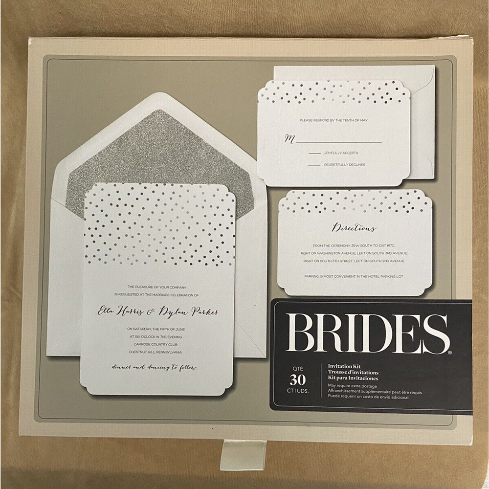 30 Gartner Studios Brides Invitation Kit Wedding Silver Dots orig. 39.95